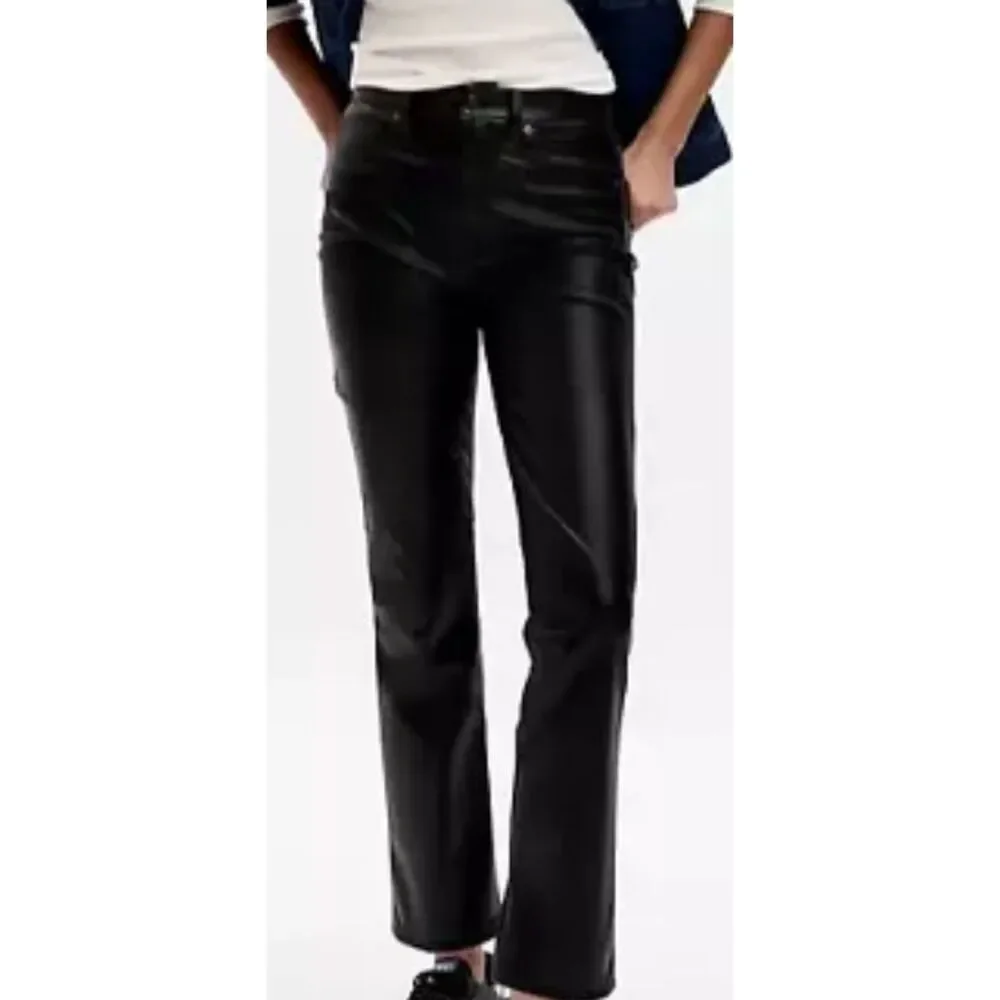 NWT The Gap 10/30r Straight Black Pleather Pants PU Stretch vegan leather - Picture 1 of 10